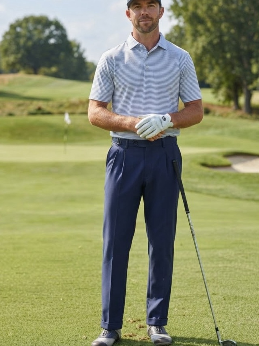 NWT PGA Tour Men's Dress Golf Pants Black Iris Navy Size 30x32 Expandable Waist